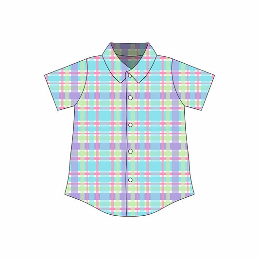 Custom Easter Colorful Checkered Short Sleeve Boys Top