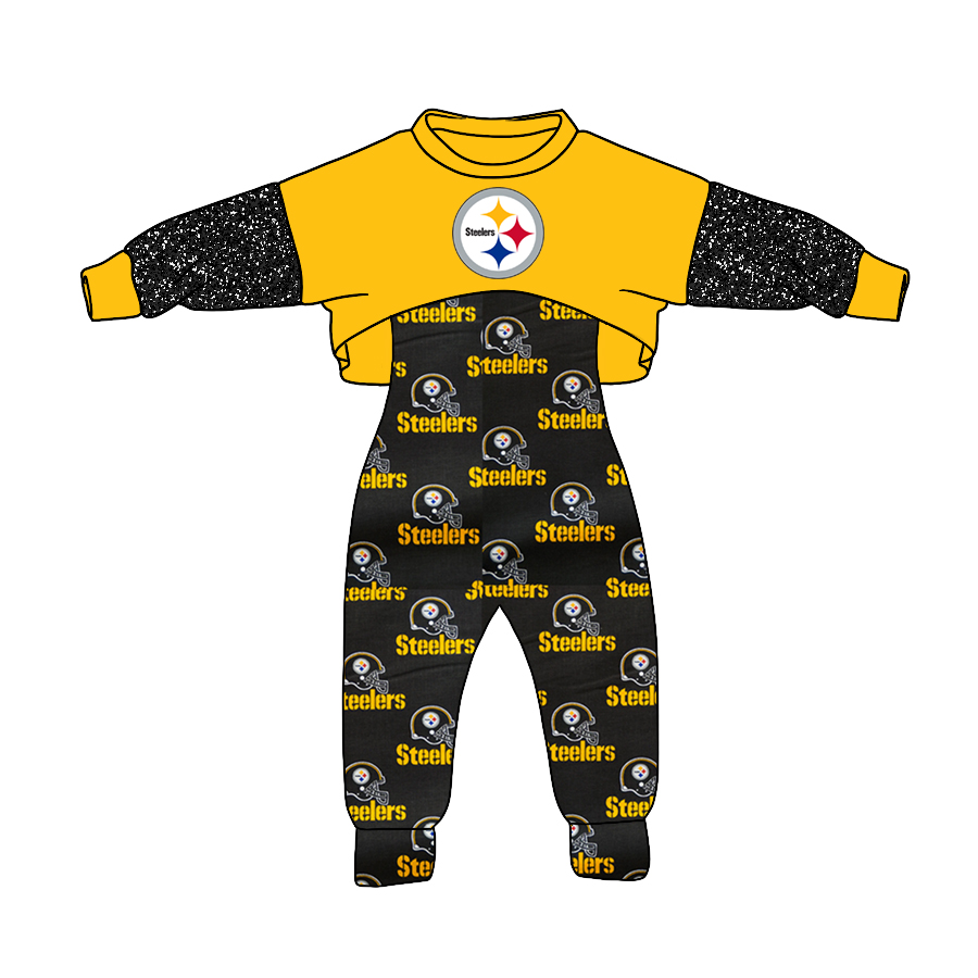 custom steelers yellow black long sleeve jumpsuits girls set