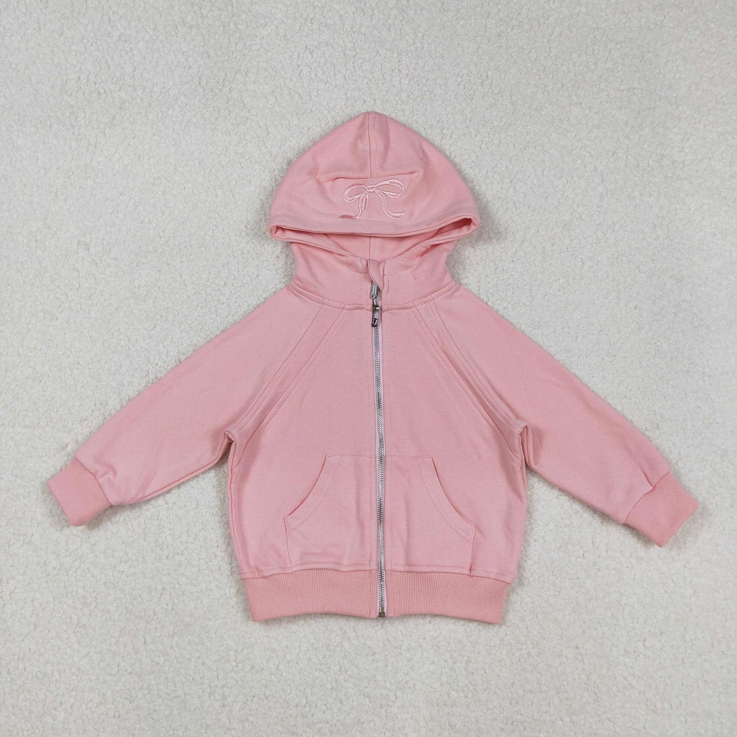USA SHOP GT1201 embroidery bow pink long sleeve zipper pocket hoodie girls coat