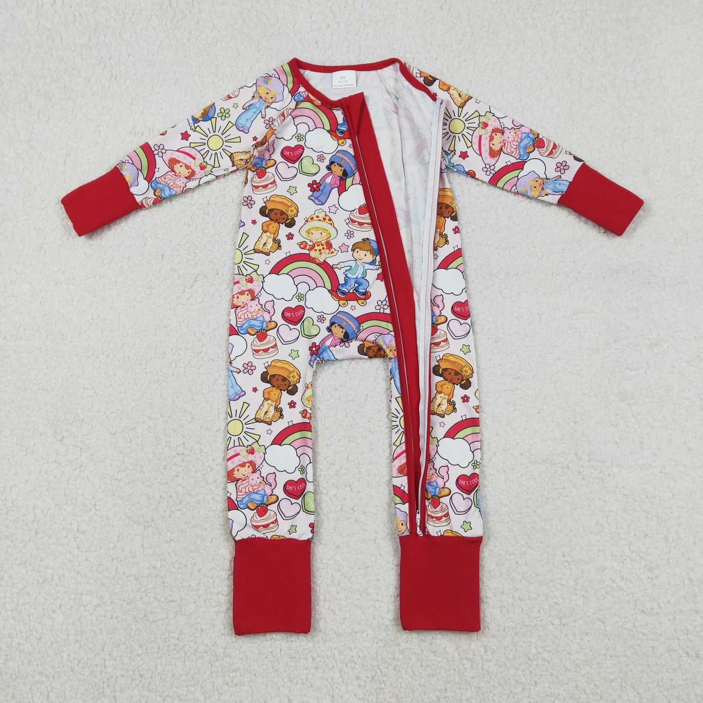 LR2852 Valentine's Day heart strawberry girl zipper long sleeve girls romper