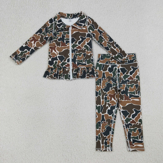 Yoga GLP2992 yoga camo zipper long sleeve pants girls set