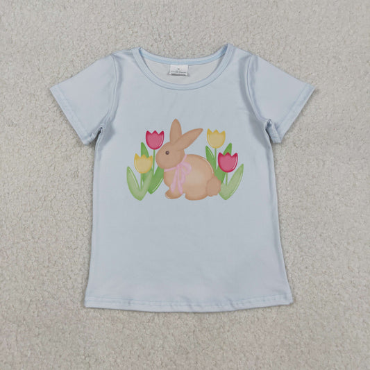 GT1398 Easter rabbit bunny flowers short sleeve girls top