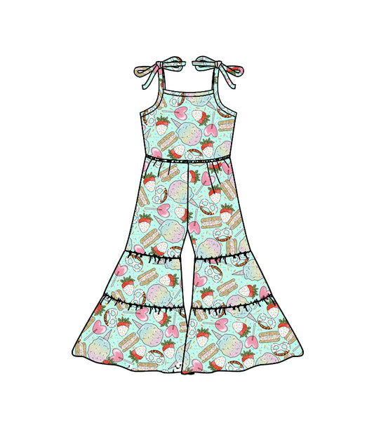 preorder Heart candy Strawberry Cake Blue Girls Summer Jumpsuits