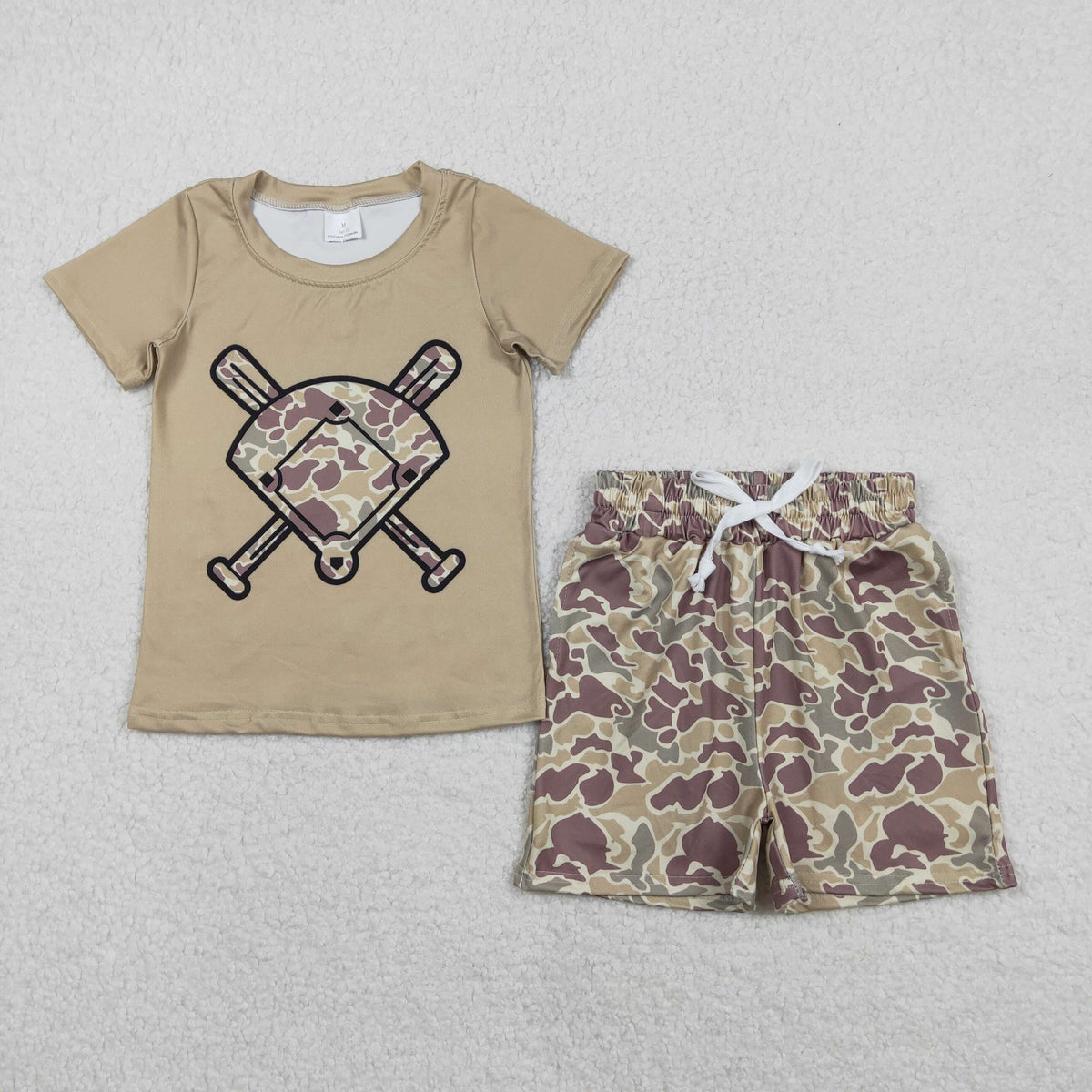 BSSO1586 hunting baseball camo short sleeve camo shorts boys set