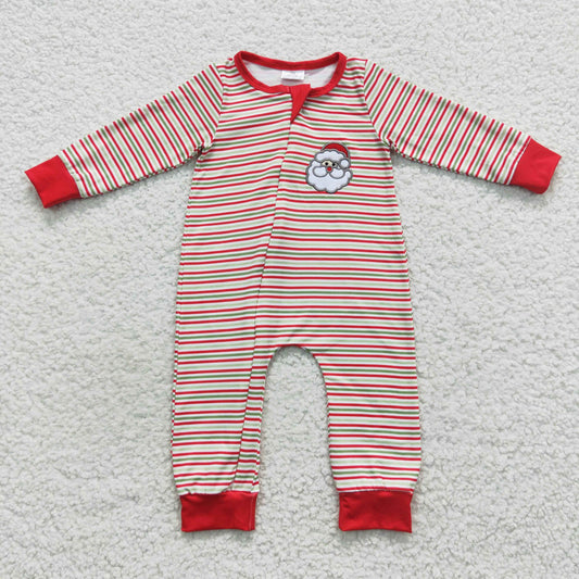 LR0442 Christmas Santa Claus red & green striped long sleeve kids romper