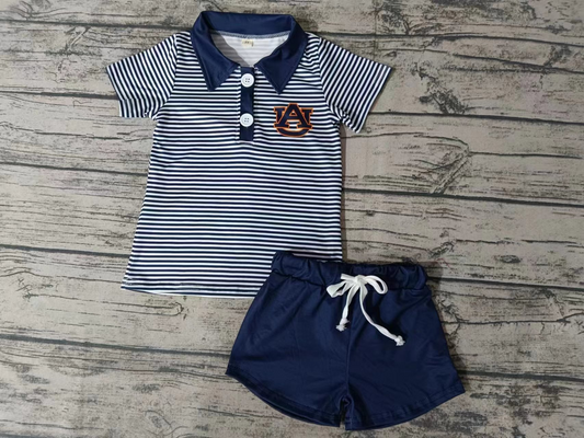 custom S 10.3 Blue striped short sleeve pullover shorts boys set
