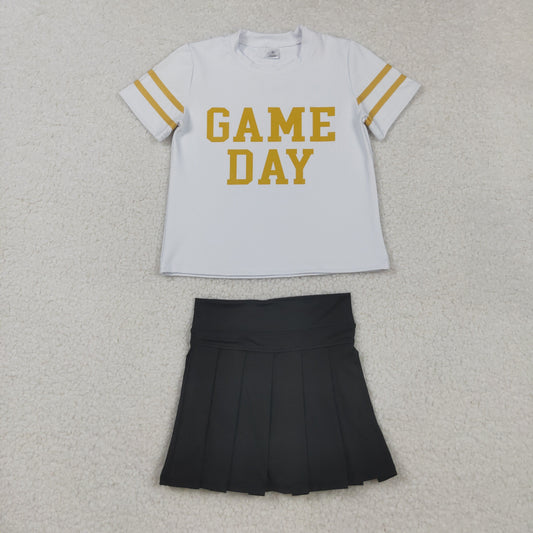 GSD2804 yoga game day golden short sleeve black skorts girls set