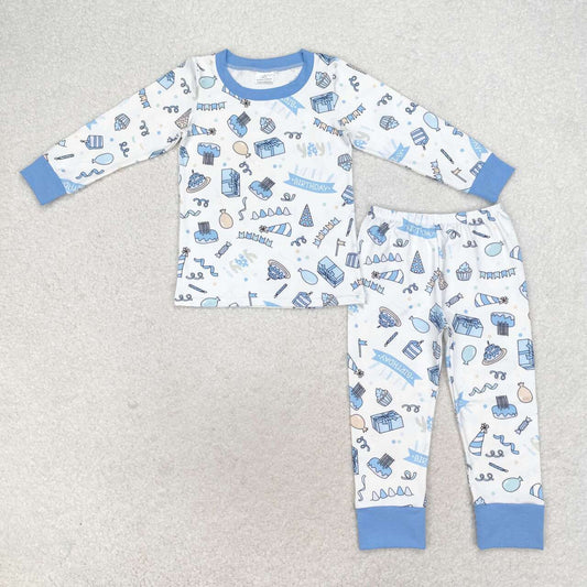 BLP0470 happy birthday blue balloon cake long sleeve pants boys pajamas