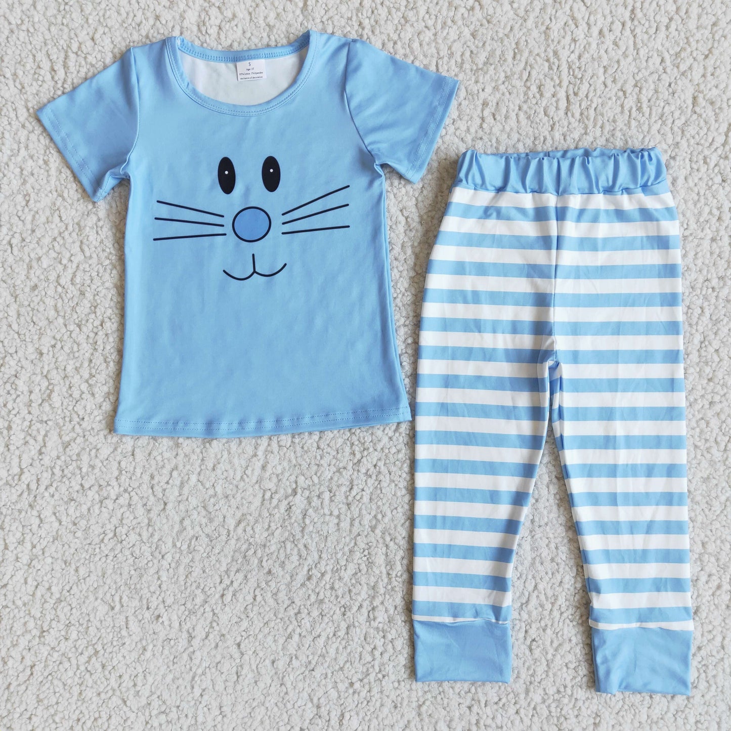 D7-5 Blue Easter Striped Print Boys Pajamas