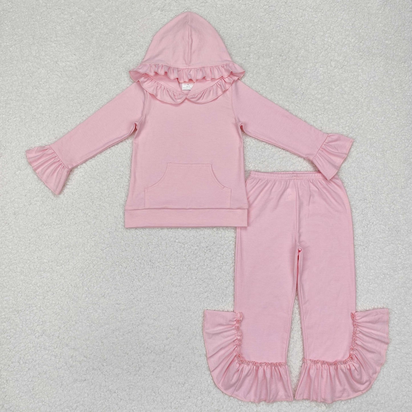 GLP2059 light pink pocket long sleeve hoodie pants girls set