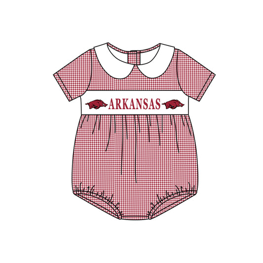 custom style football team red checkered short sleeve girls romper 2