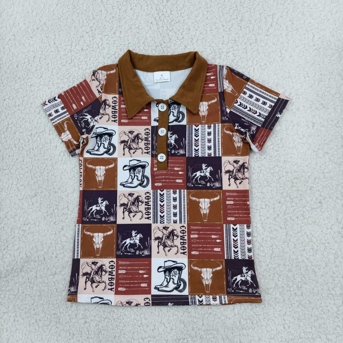 BT1670 Hunting Cow Rodeo Brown Short Sleeve Boys Top