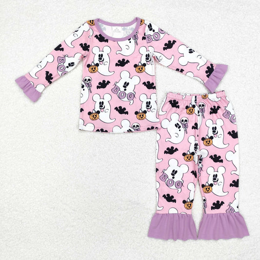 GLP1544 Halloween spooky boo pink long sleeve pants girls pajamas