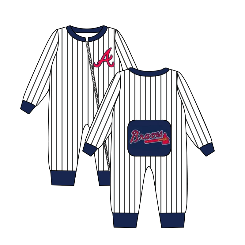 custom S 10.10 Team blue striped long sleeve boys romper