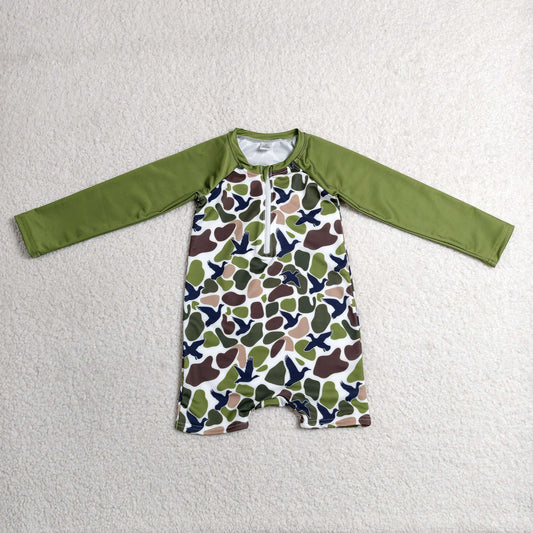 S0748 Camo Mallard Duck Zipper Long Sleeve Boys Swimsuits