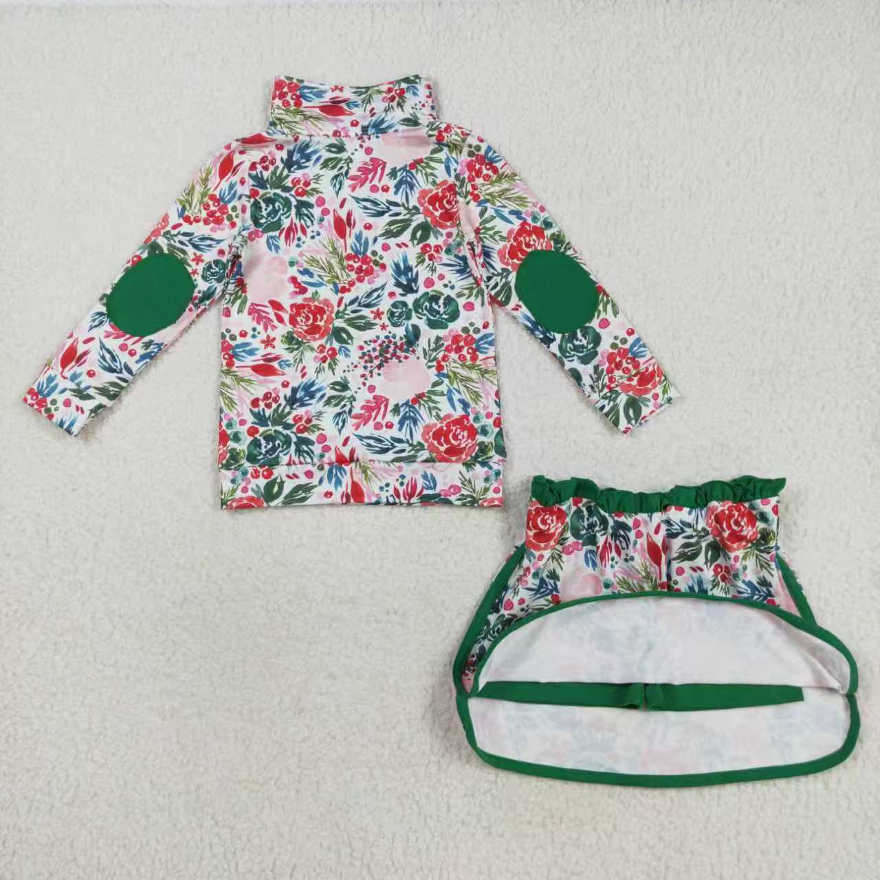 flowers style zipper long sleeve skort milk silk girls set RTS Sibling Clothes