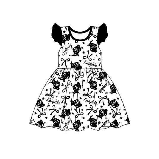 Custom Moq 3 Football Team Black Bows Flutter Sleeve Girls Dress