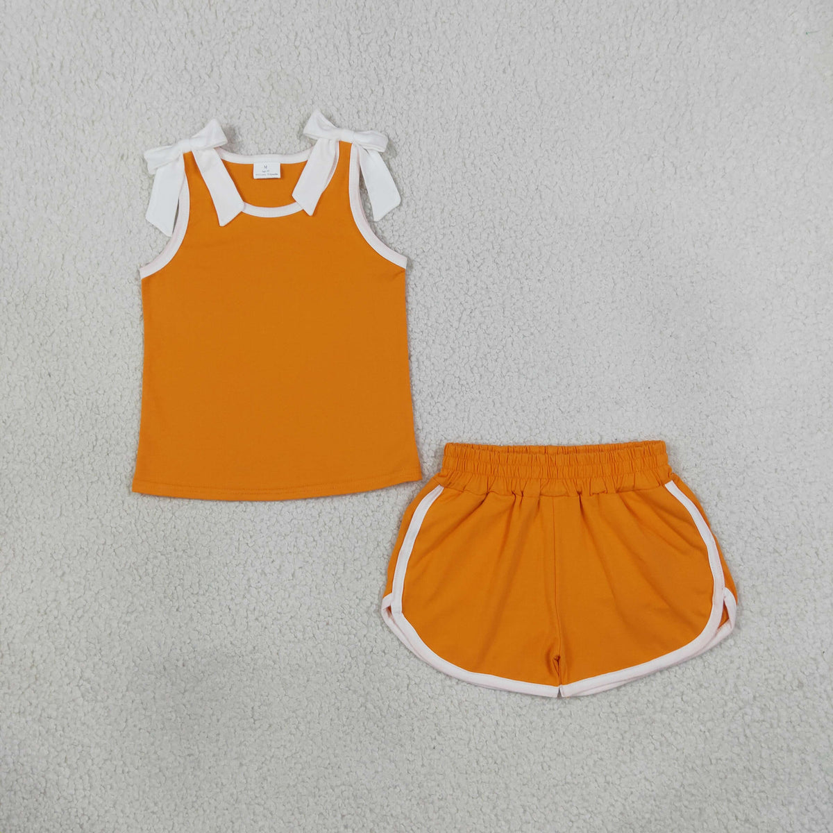 GSSO3851 Cotton Orange Bows Sleeveless Shorts Girls Set