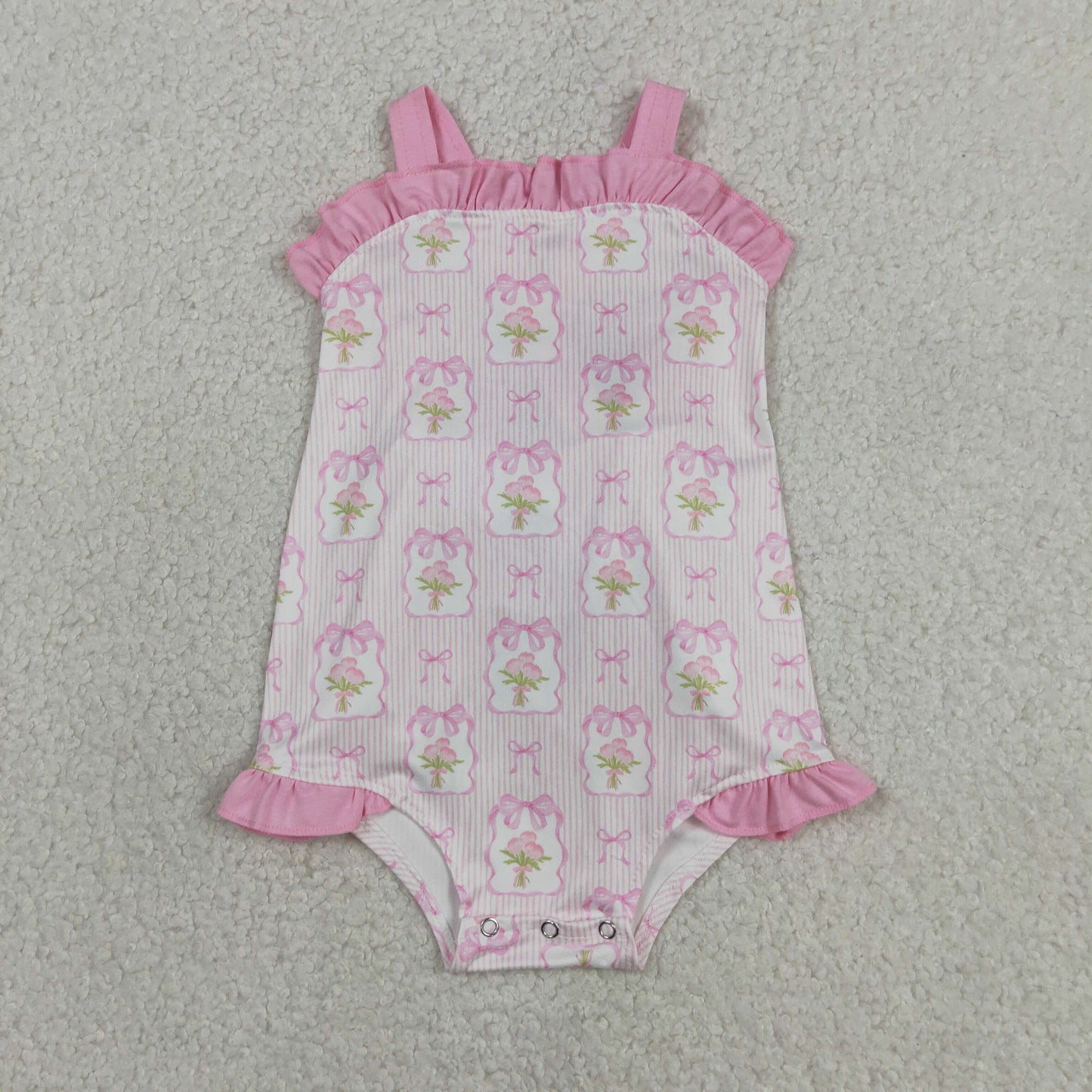 SR4112 Pink Flowers Bows Girls Romper