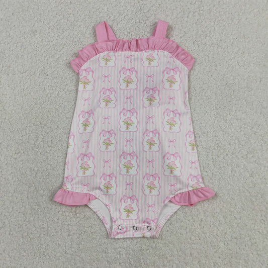 SR4112 Pink Flowers Bows Girls Romper