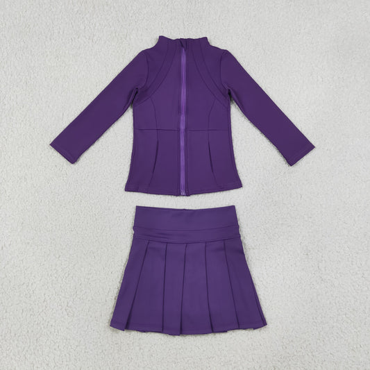 GLD1704 Yoga Purple Zipper Long Sleeve Skorts Girls Set