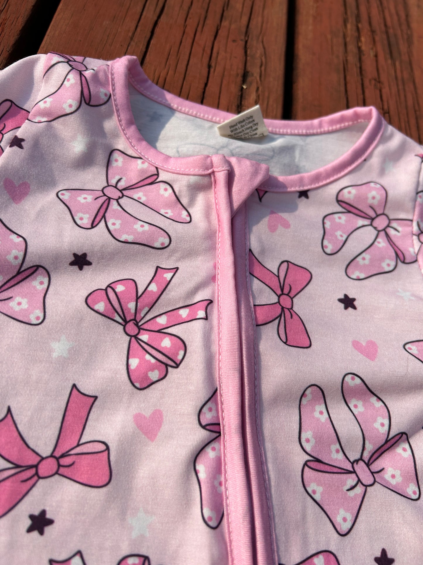 bamboo LR1608 pink bows heart long sleeve zipper girls romper