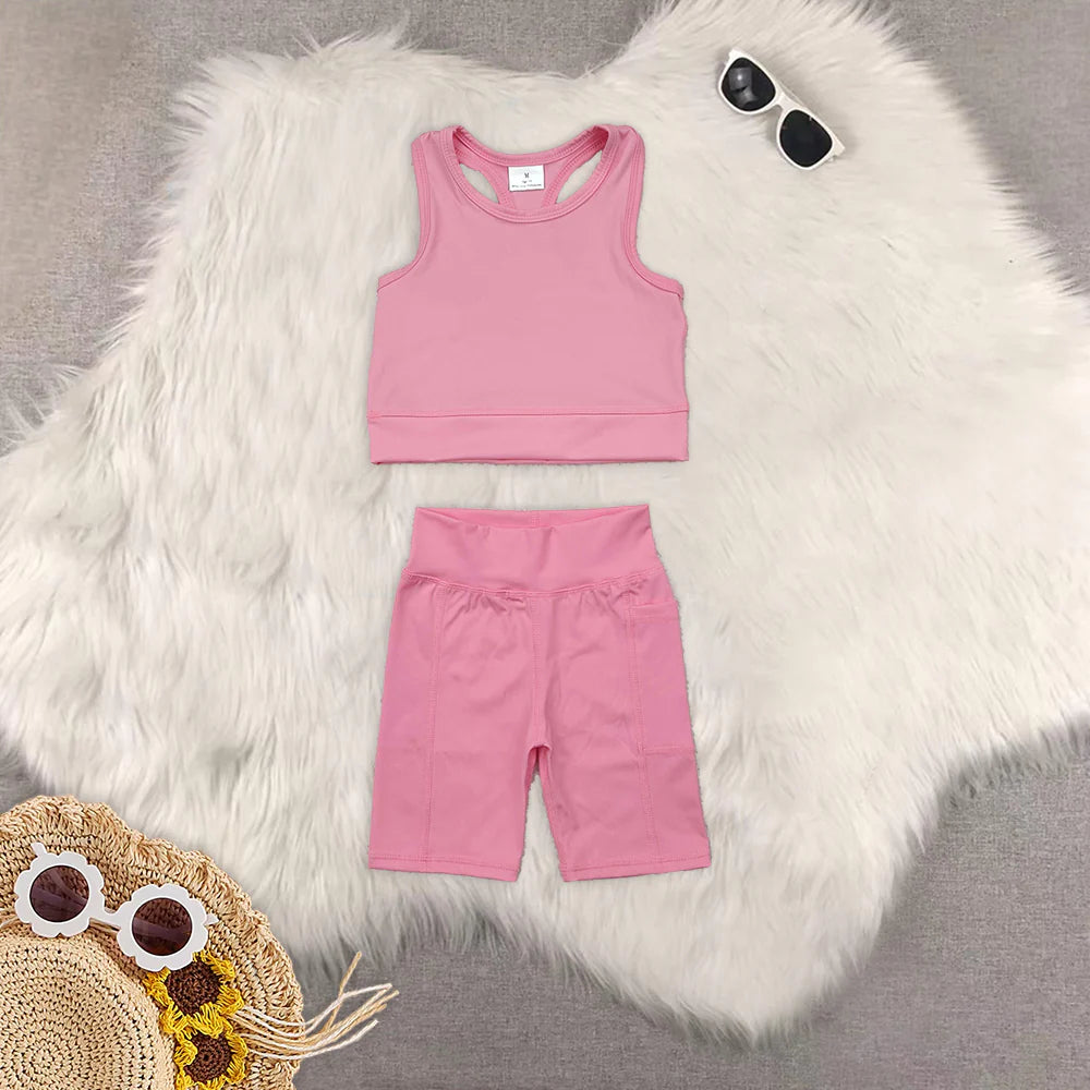 yoga soild color skirt with shorts girls set RTS Sibling Clothes