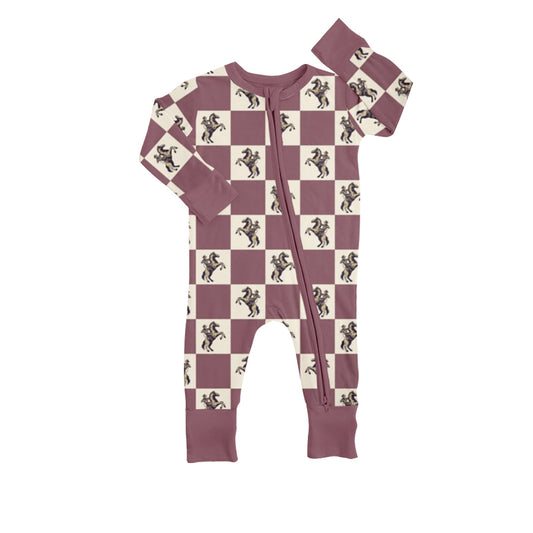 preorder LR0699 Western horse riding purple long sleeve kids romper