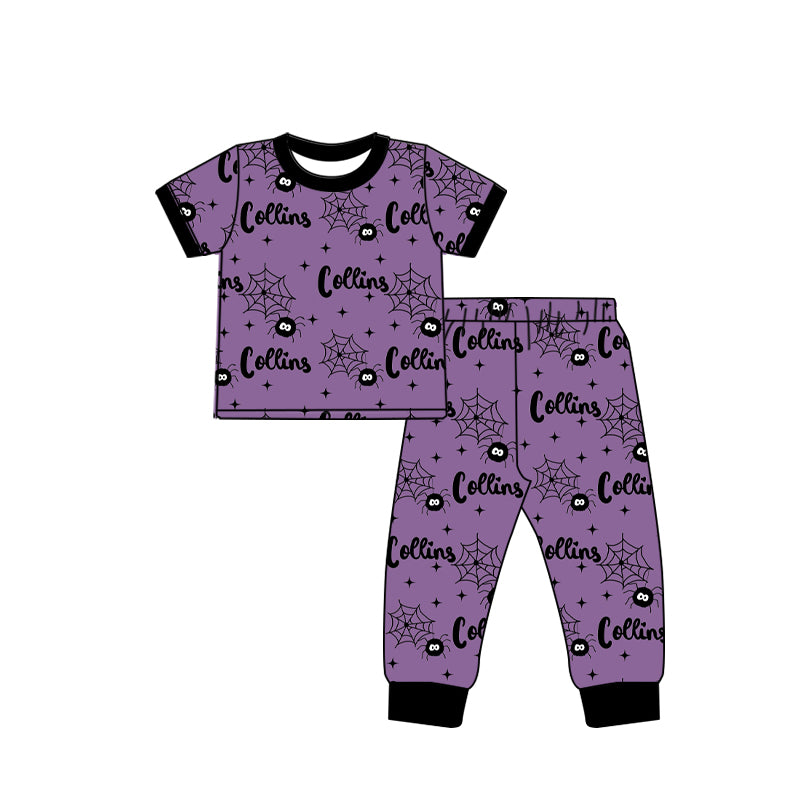 custom Halloween C spider web purple short sleeve pants kids pajamas