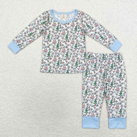 bamboo BLP0699 Christmas cartoon girl blue long sleeve pants boys pajamas