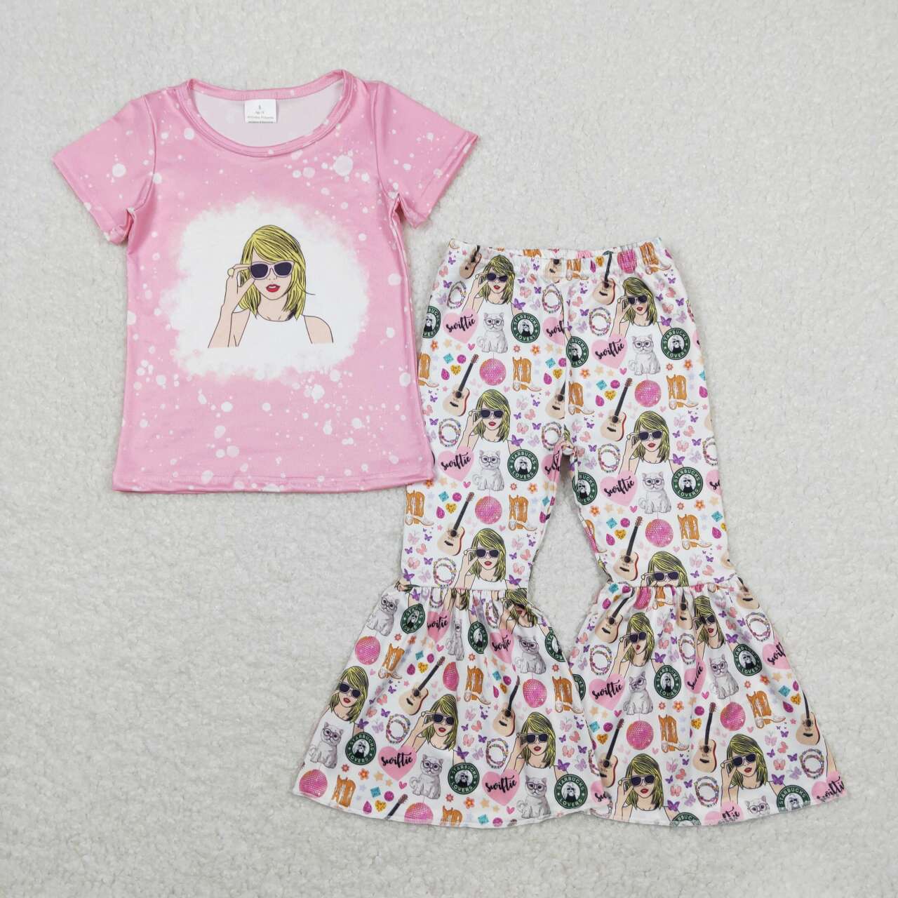 GSPO1441 Country singer pink short sleeve pants girls set