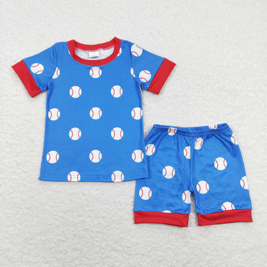BSSO0503 Baseball Blue Short Sleeve Shorts Boys Summer Set