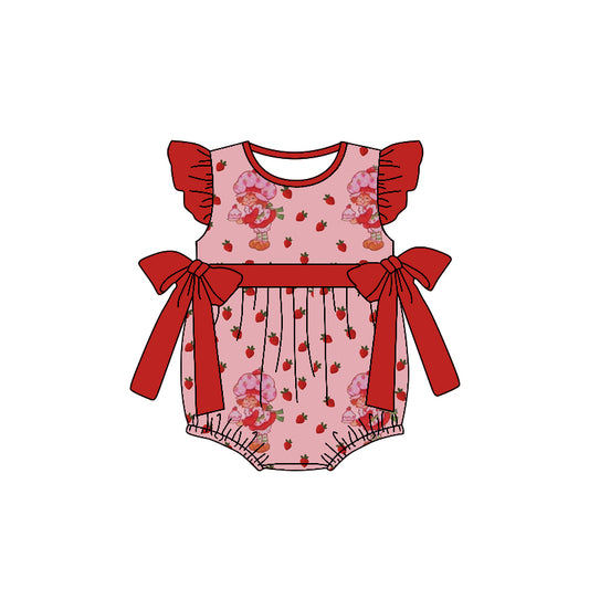 custom style strawberry girl 3 pink flutter sleeve girls romper