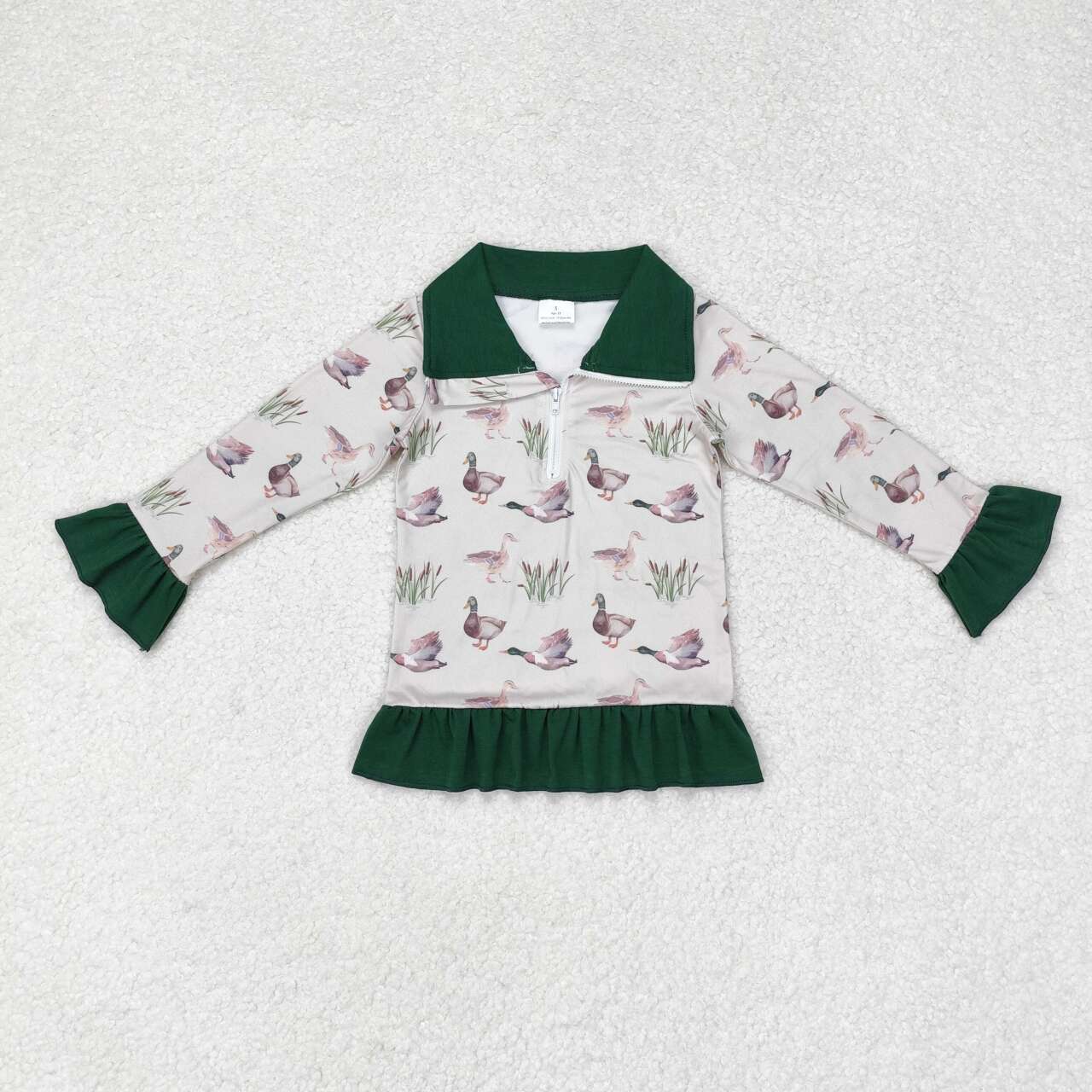 GT0605 mallard duck green long sleeve girls zipper pullover