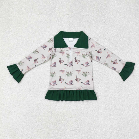 GT0605 mallard duck green long sleeve girls zipper pullover