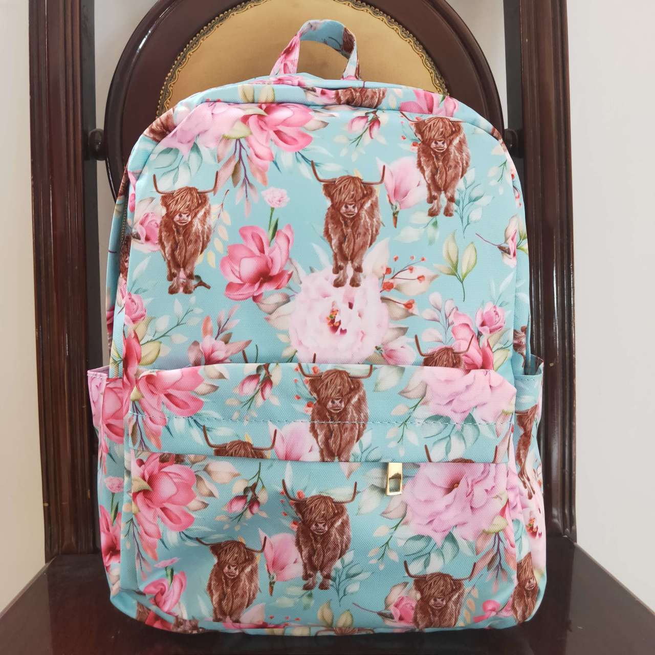 USA SHOP BA0081 Highland Cow Flowers Blue Bag
