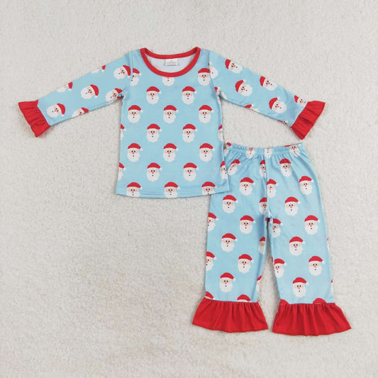 GLP1277 Christmas Santa blue long sleeve pants girls pajamas