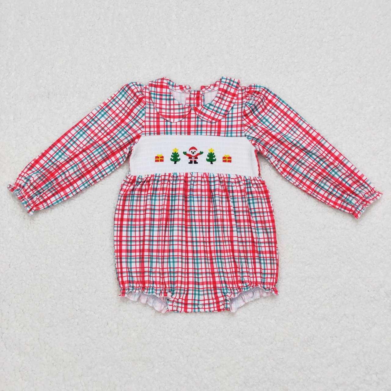 LR0571 Christmas tree Santa Claus red & green striped long sleeve girls romper