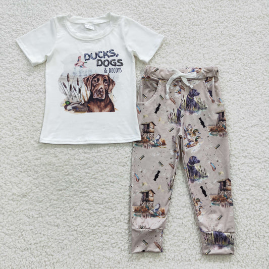 BSPO0133 Hunt ducks dogs camo short sleeve pants boys set kids clothes