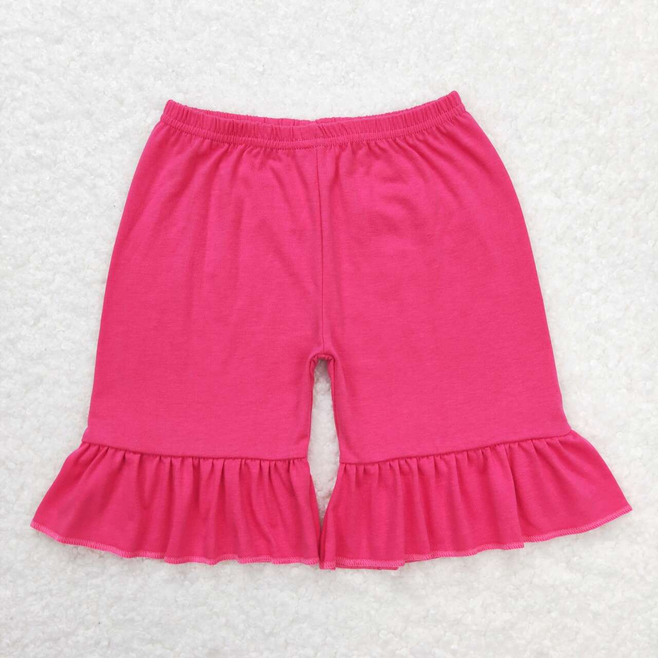 blue flowers print top/hot pink shorts