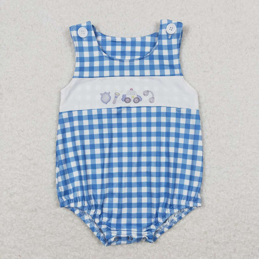 SR1172 Police car blue checkered boys romper