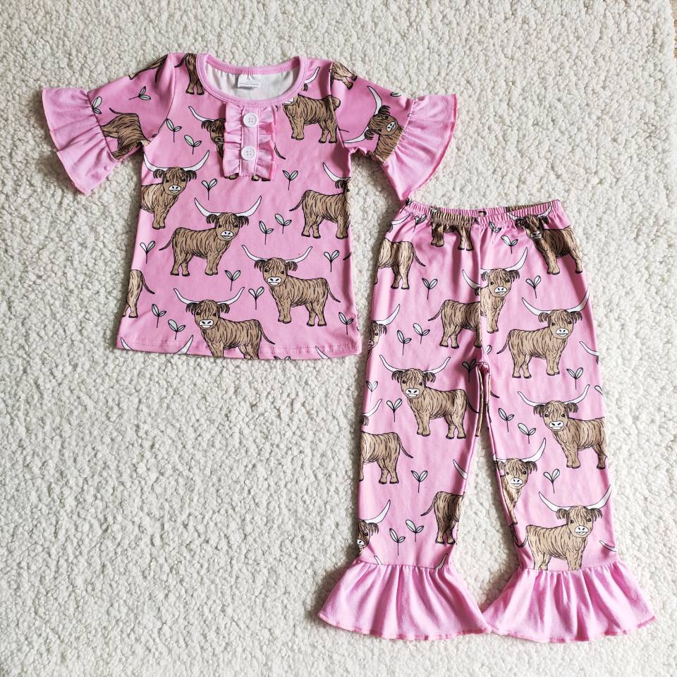 B7-25 Pink Heifer Print Baby Girls Pajamas