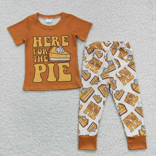 BSPO0118 Here For The Pie Cake Short Sleeves Orange Pants Boys Clothes