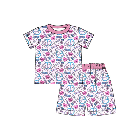 custom style Doctor pink short sleeve shorts kids pajamas