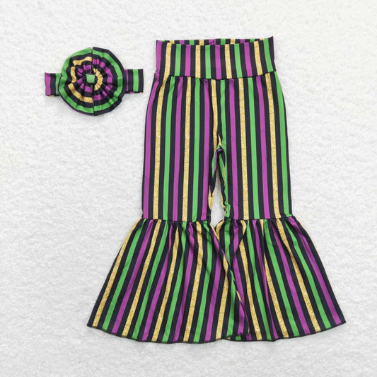 P0405 Mardi Gras Purple Green Yellow Striped Girls Pants