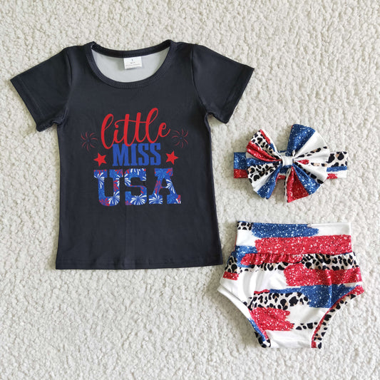 NC0007 4th of July Little Miss Usa Baby Girls Bummies Set