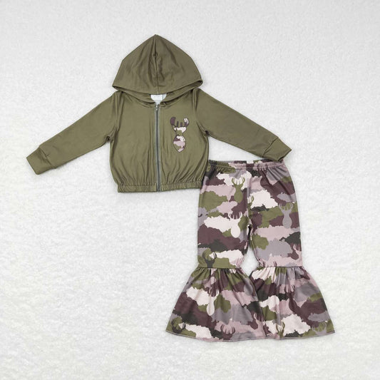 GLP0841 Hunt deer camo grey hoodie long sleeve girls set