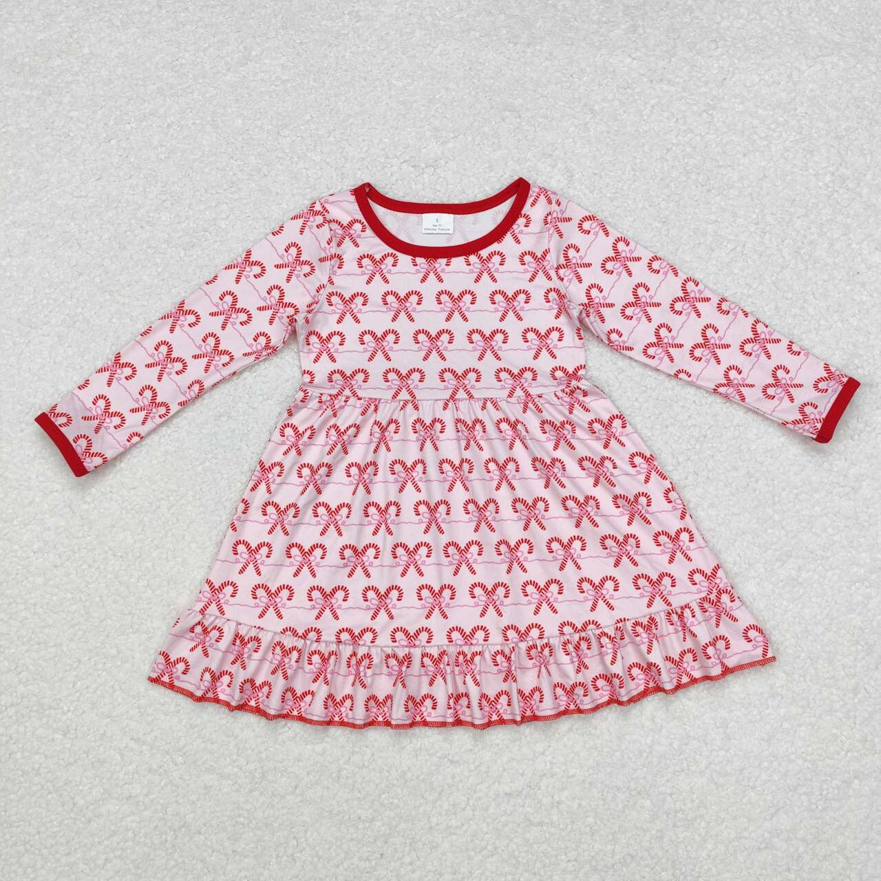 GLD0774 Christmas cane candy pink long sleeve girls dress