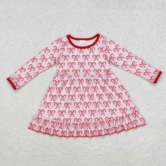 GLD0774 Christmas cane candy pink long sleeve girls dress