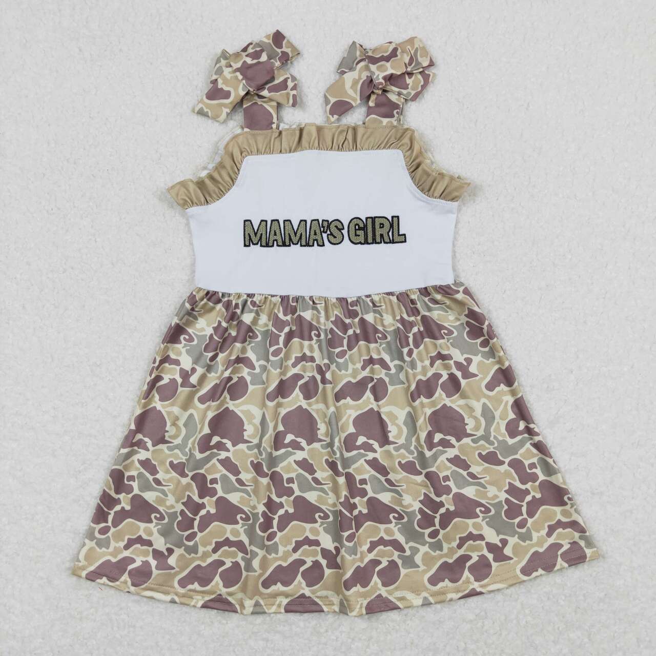 GSD0810 embroidery Mama's Girl Green Camo Sleeveless Girls Dress